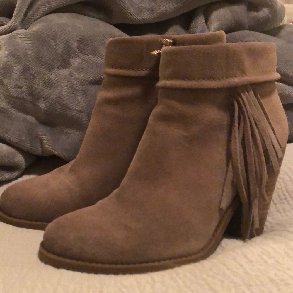 Leather fringe bootie